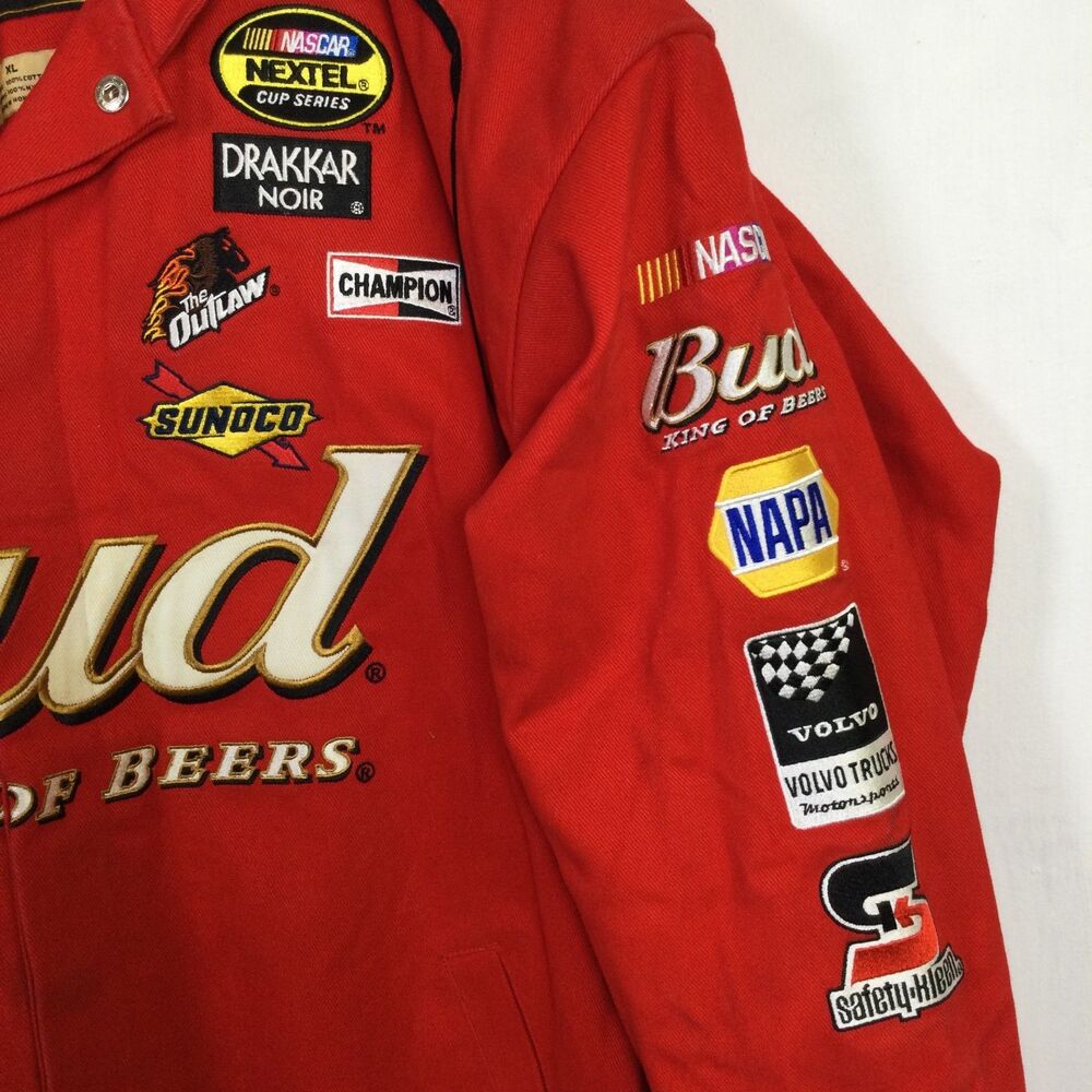 Chase Authentics Mens Budweiser Nascar Racing Jacket Embroidered Red Size XL - Picture 3 of 16